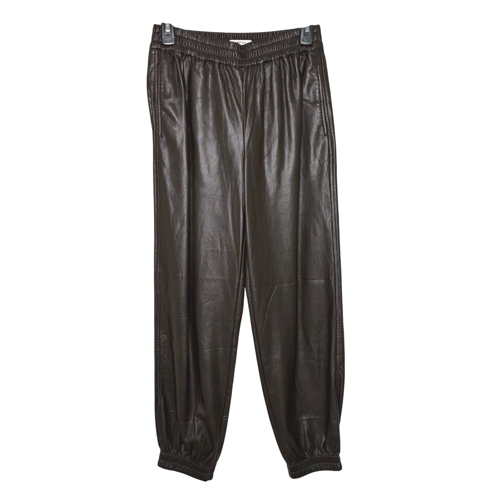 Babaton Vegan Leather Jogger Pants Small Brown High Rise Ankle